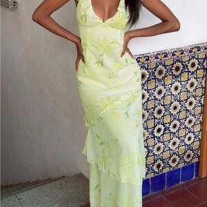 Been Away Frill Maxi Dress Green Multi
